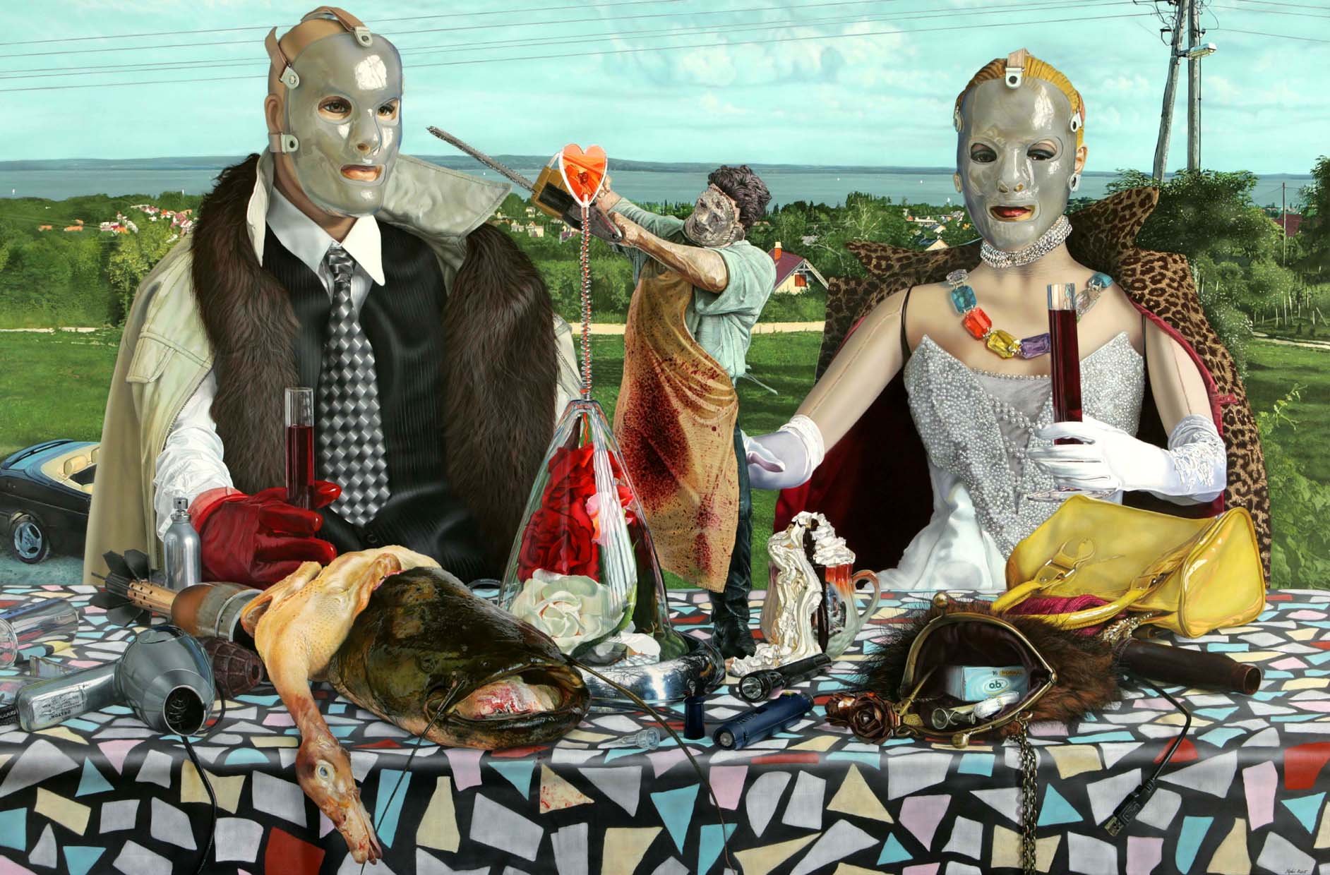 <p style="text-align: center;">The wedding of my parents ten years before their divorce – 2005 – 200x300cm –<br>– acrylik on canvas</p>