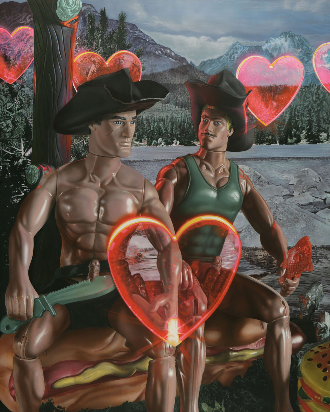 <p style="text-align: center;">Fishing party at the lake of the Brokeback Mountain – 2006 – 150x120cm –<br>– acrylik on canvas</p>