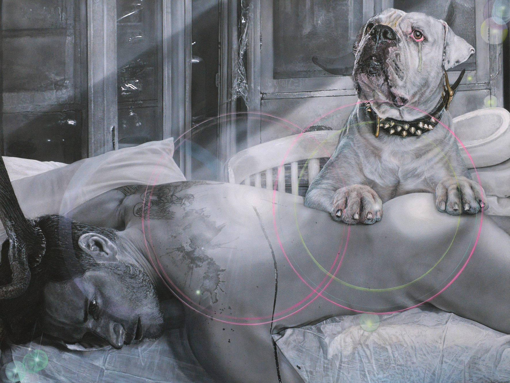 <p style="text-align: center;">Crying dog of a dead Deerstalker – 2015 – 140x190cm – acrylik on canvas</p>